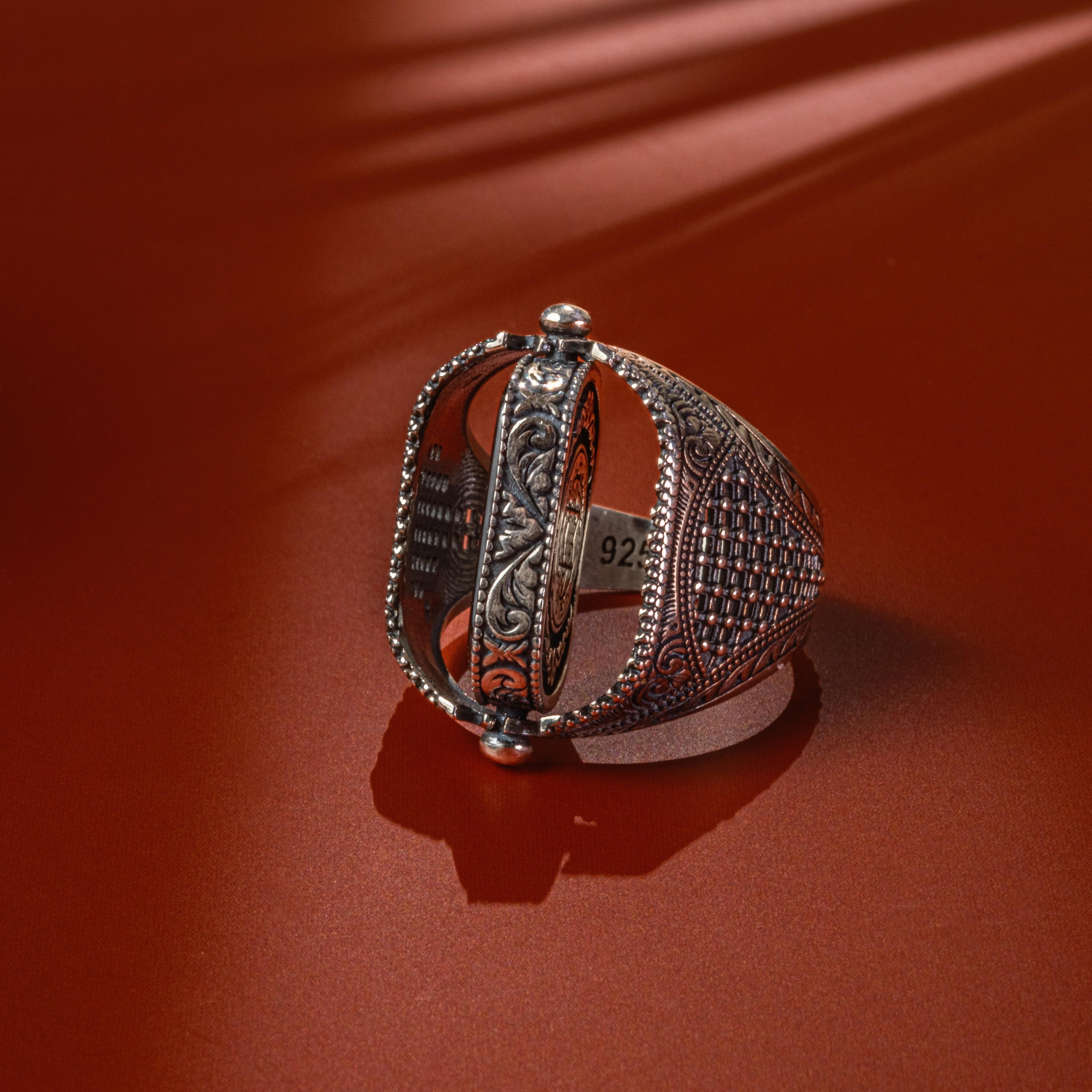 ☪ SÜLEYMAN A.S MÜHRÜ – DOĞALTAŞLI DÖNEBİLEN 925 AYAR GÜMÜŞ YÜZÜK ☪