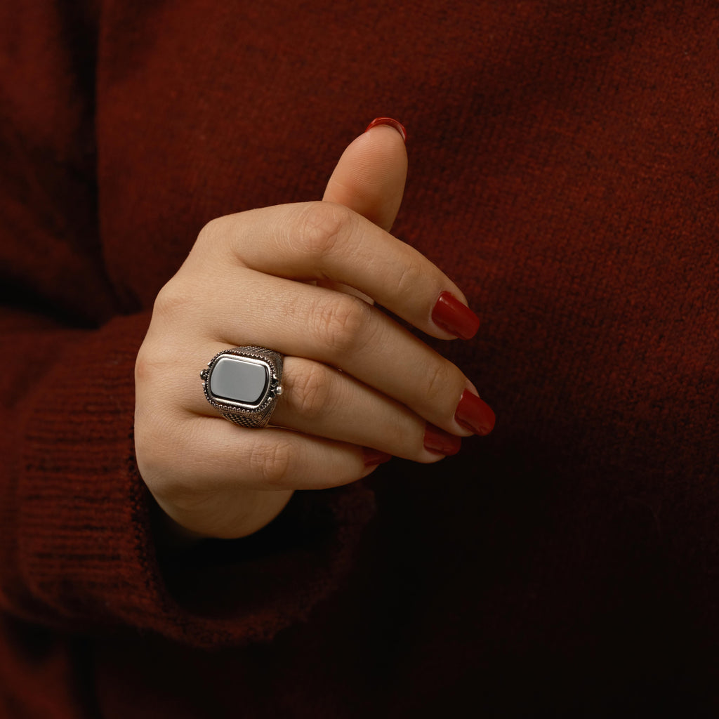 ☪ SÜLEYMAN A.S MÜHRÜ – DOĞALTAŞLI DÖNEBİLEN 925 AYAR GÜMÜŞ YÜZÜK ☪