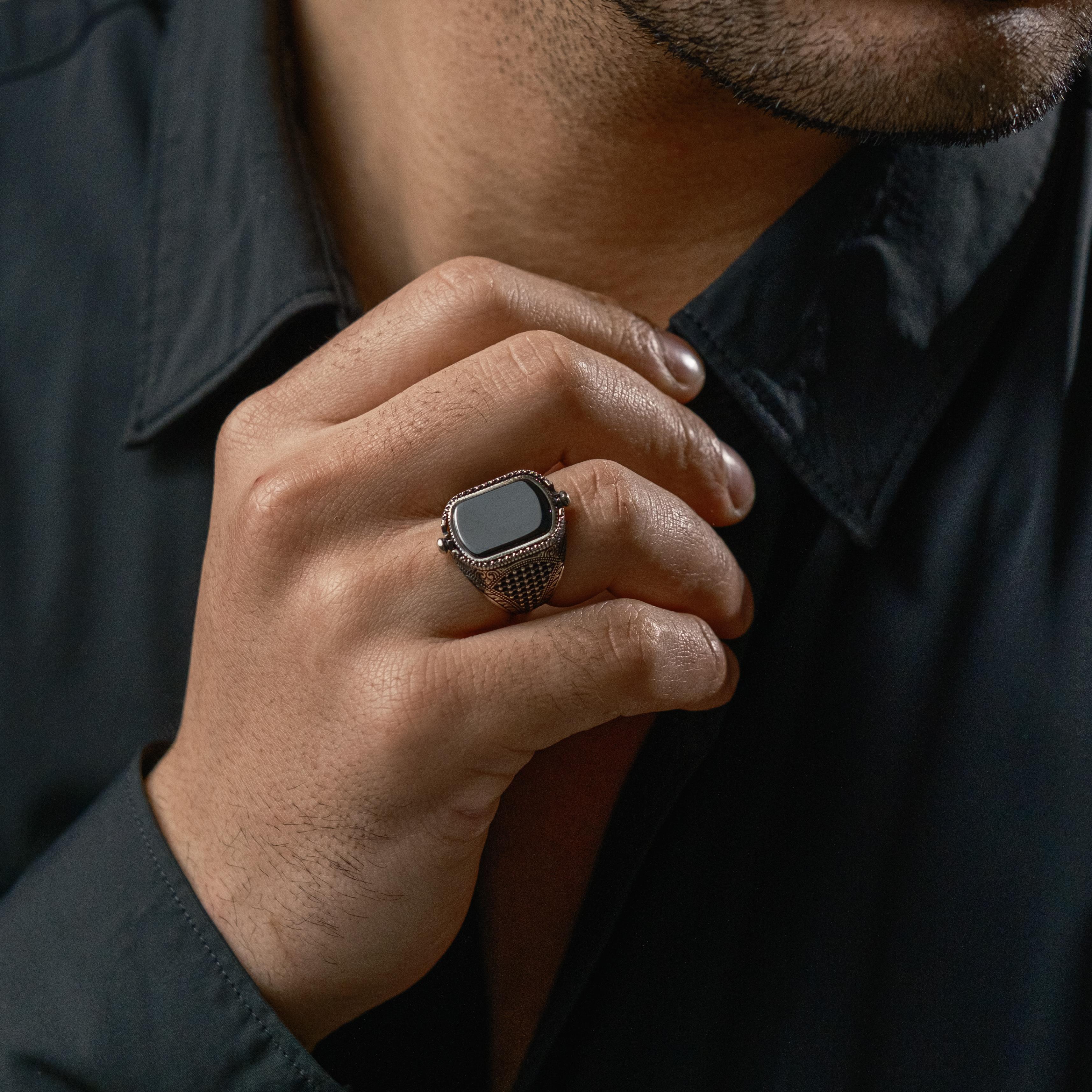 ☪ SÜLEYMAN A.S MÜHRÜ – DOĞALTAŞLI DÖNEBİLEN 925 AYAR GÜMÜŞ YÜZÜK ☪