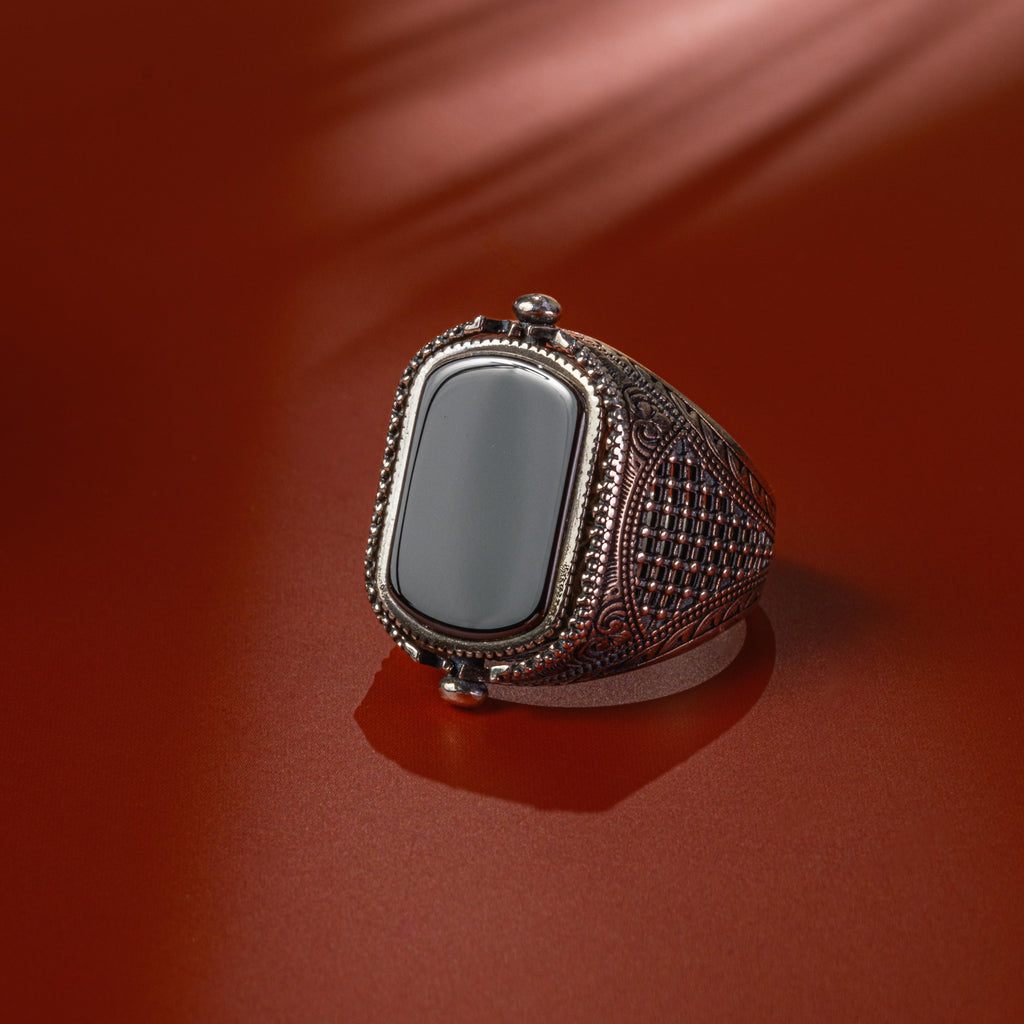 ☪ SÜLEYMAN A.S MÜHRÜ – DOĞALTAŞLI DÖNEBİLEN 925 AYAR GÜMÜŞ YÜZÜK ☪